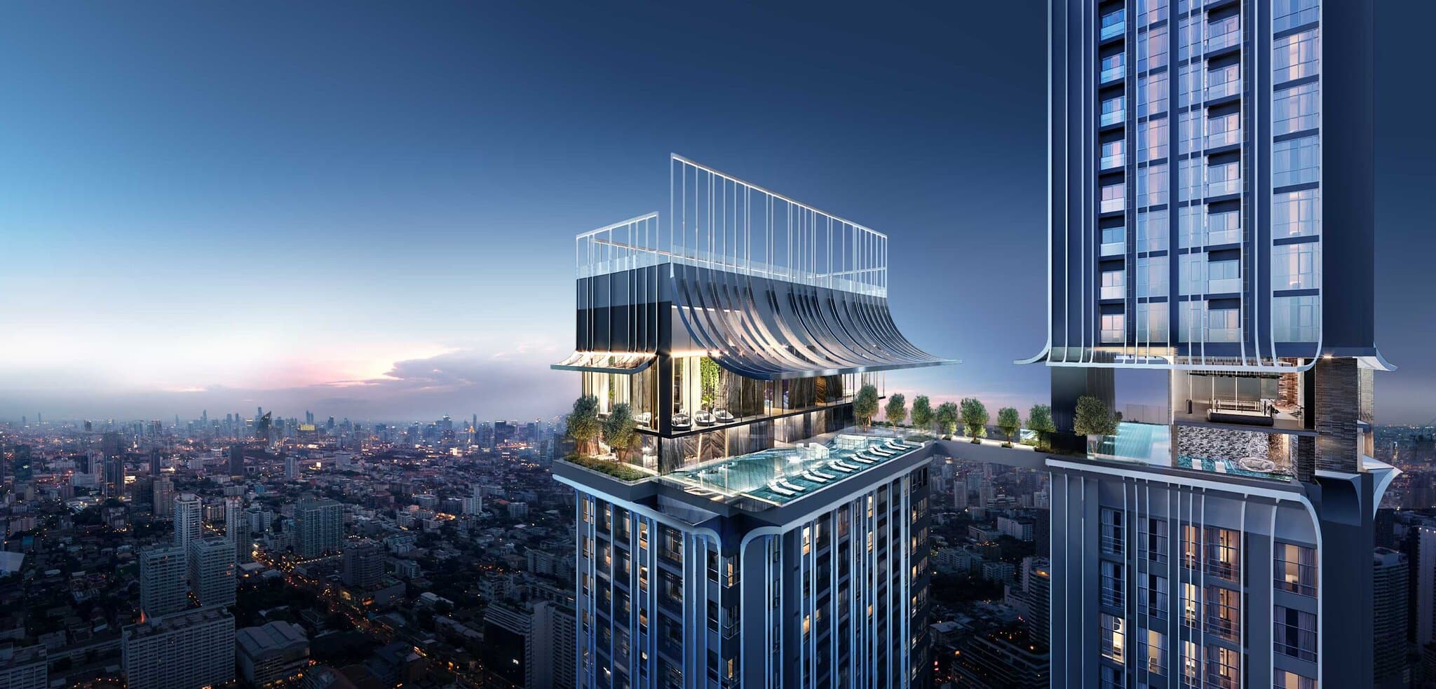 Park Origin Thonglor rooftop pool at dusk