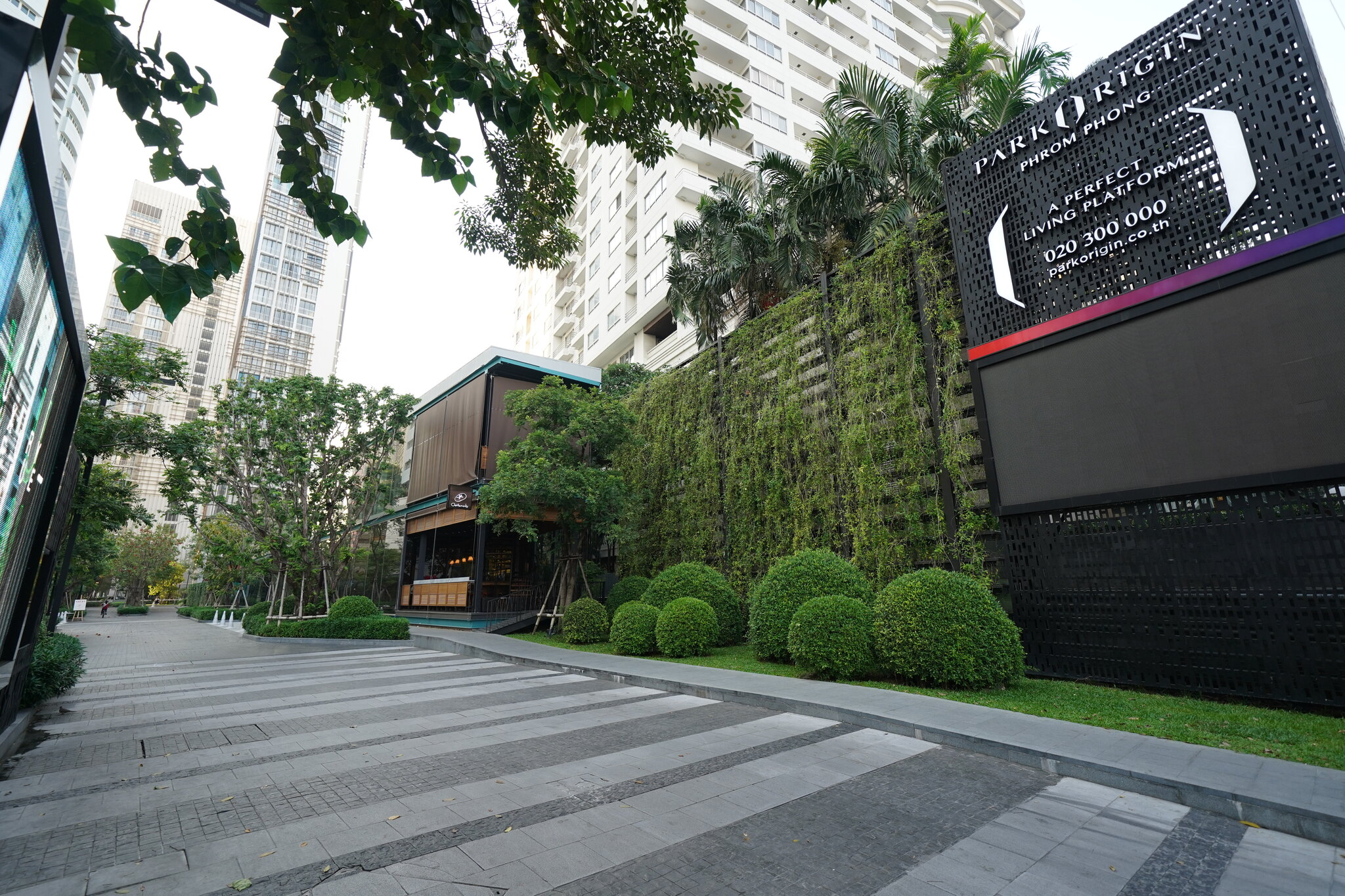 Branded entry to Park Origin Phrom Phong with vertical garden wall